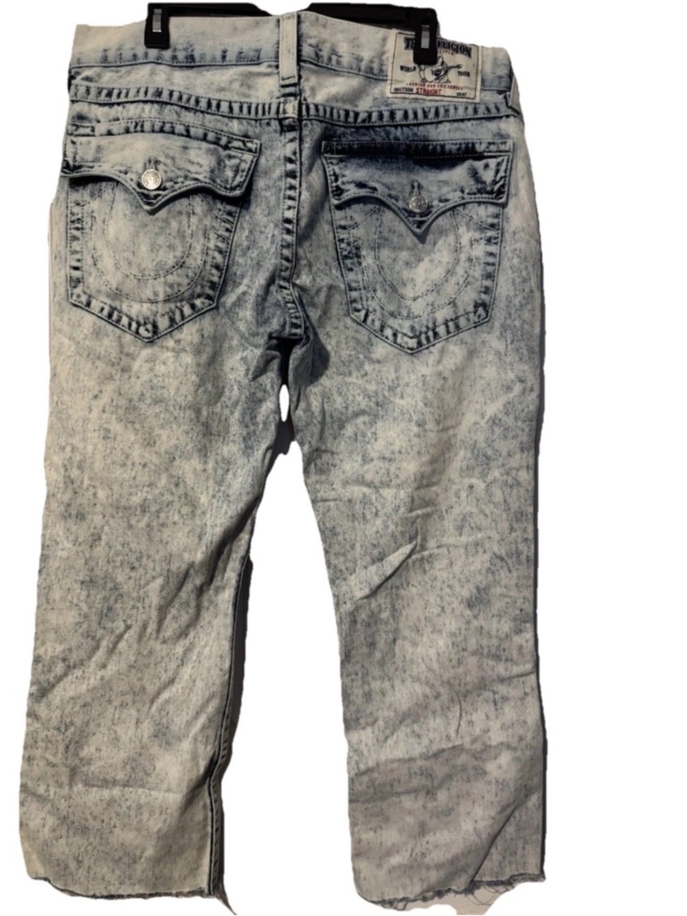 True Religion Men's Acid Wash Distressed Straight Jeans Blue 34x30